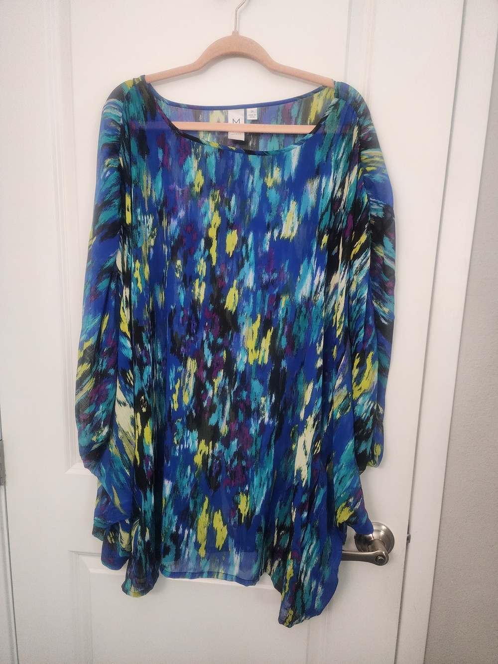 5/$30 Marc Bouwer Blue Teal Abstract Sheer Top
